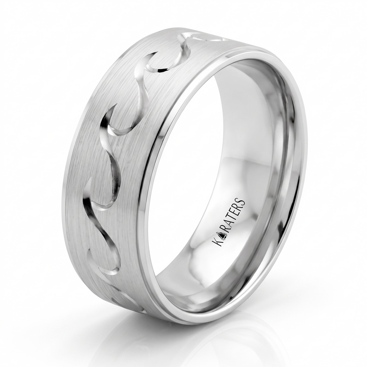 Men's Wave Pattern Solid Gold Band WG