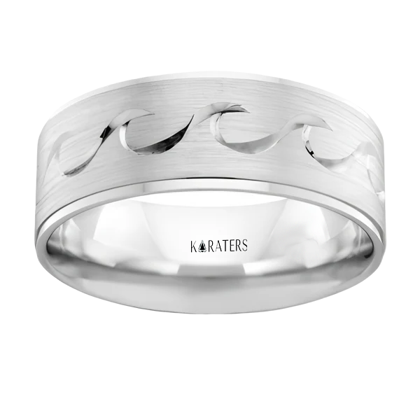 Men's Wave Pattern Solid Gold Band WG2
