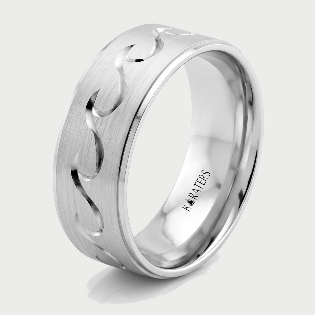 Men's Wave Pattern Solid Gold Band