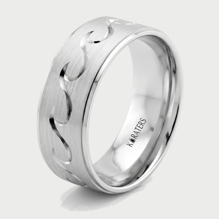 Men's Wave Pattern Solid Gold Band