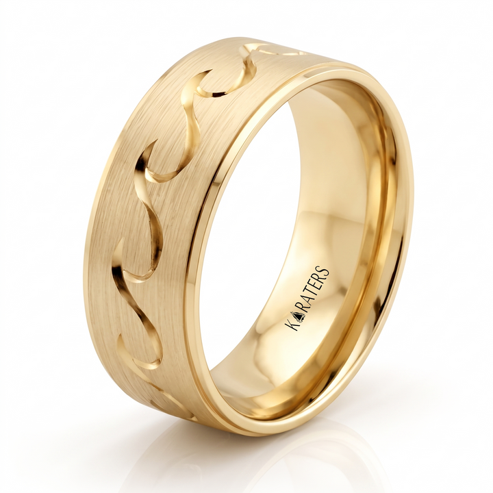 Men's Wave Pattern Solid Gold Band YG