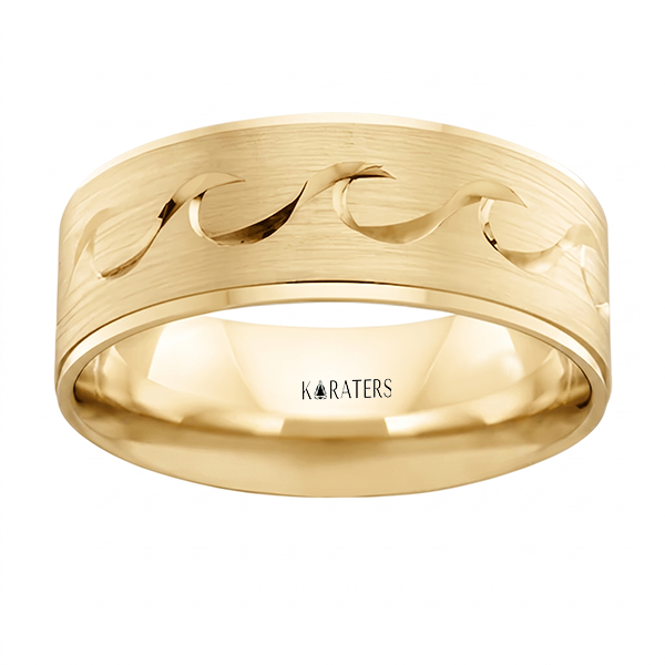 Men's Wave Pattern Solid Gold Band YG2