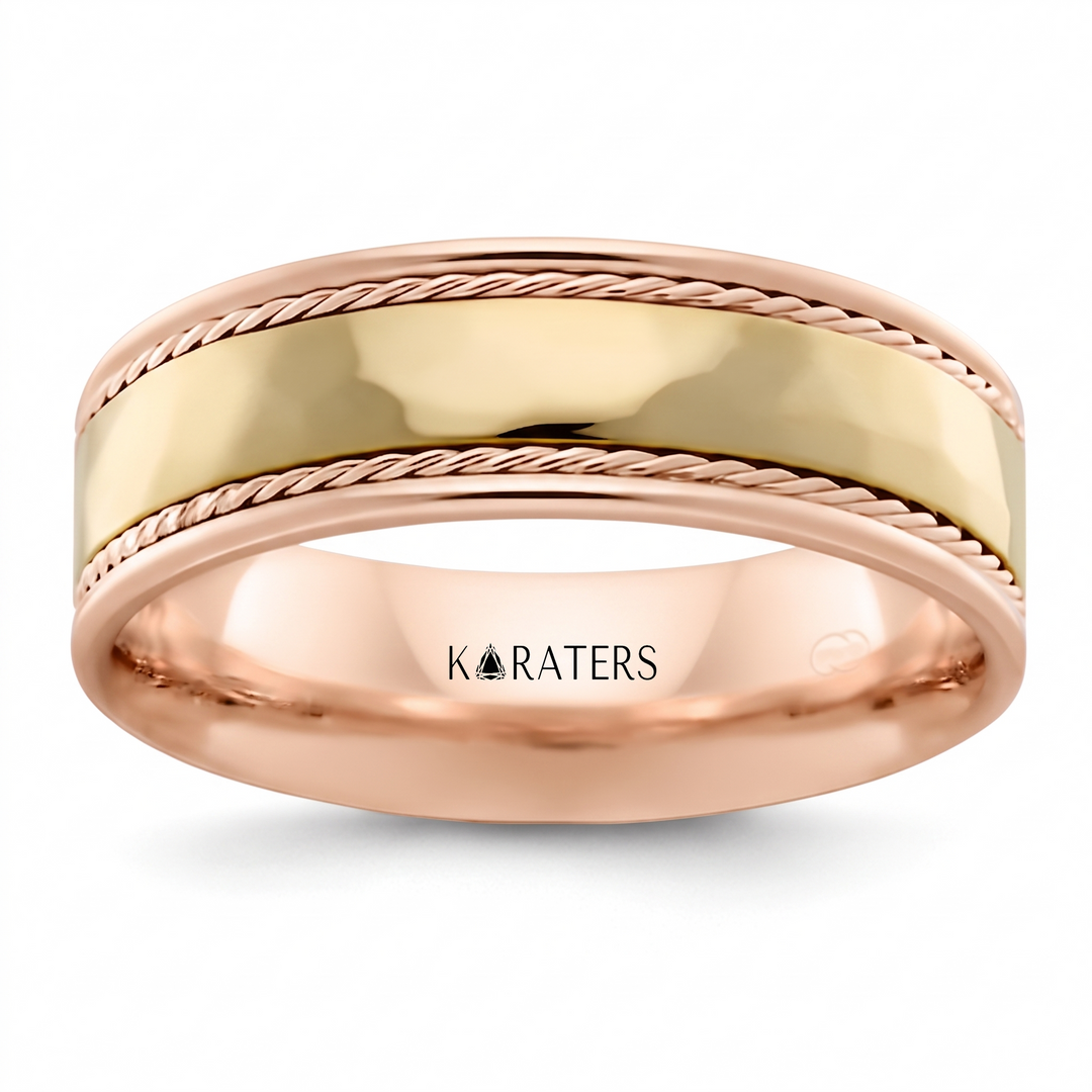 Men's Two Tone Twin Rope Style Solid Gold Band RG2