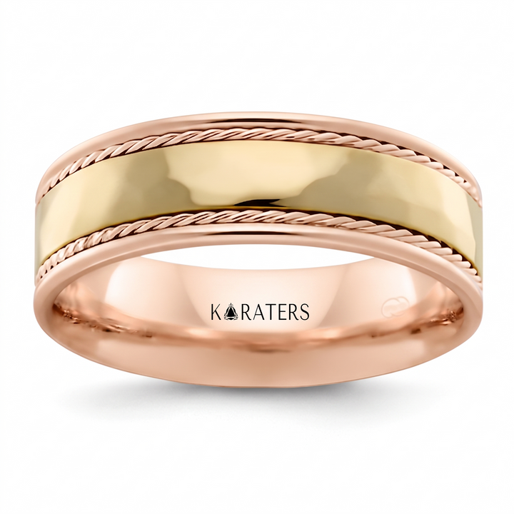 Men's Two Tone Twin Rope Style Solid Gold Band RG2