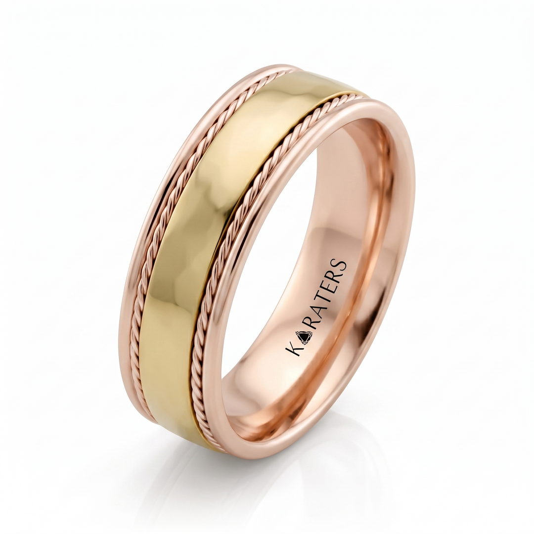 Men's Two Tone Twin Rope Style Solid Gold Band RG