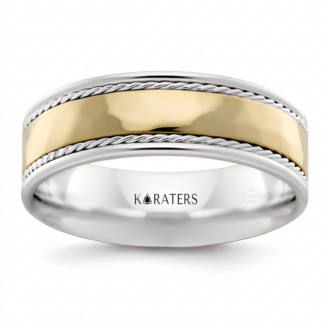 Men's Two Tone Twin Rope Style Solid Gold Band WG 2