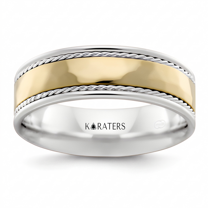 Men's Two Tone Twin Rope Style Solid Gold Band WG 2