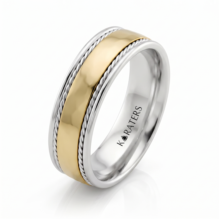 Men's Two Tone Twin Rope Style Solid Gold Band WG