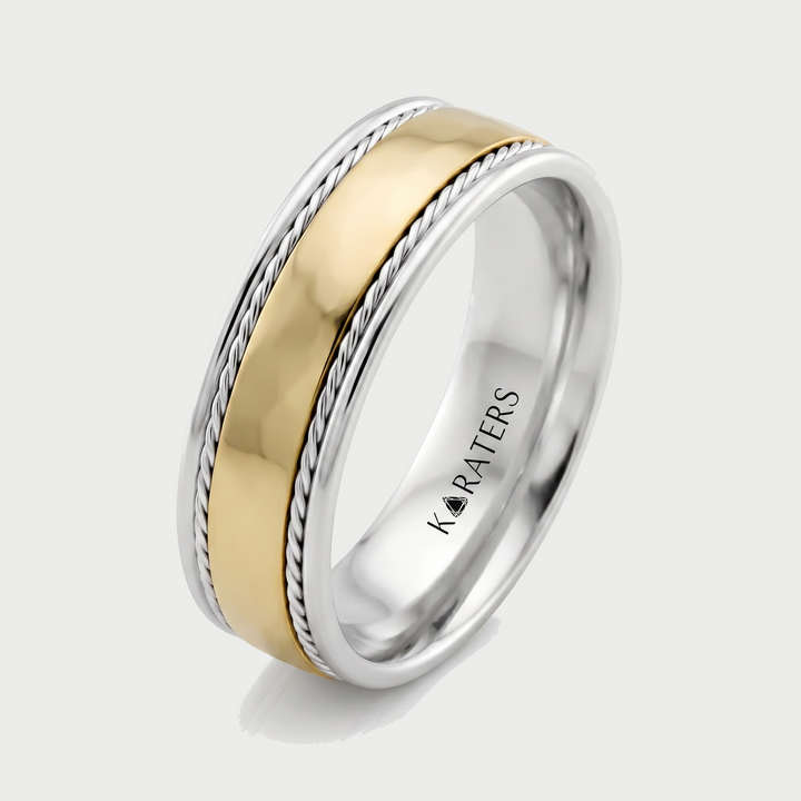 Men's Two Tone Twin Rope Style Solid Gold Band