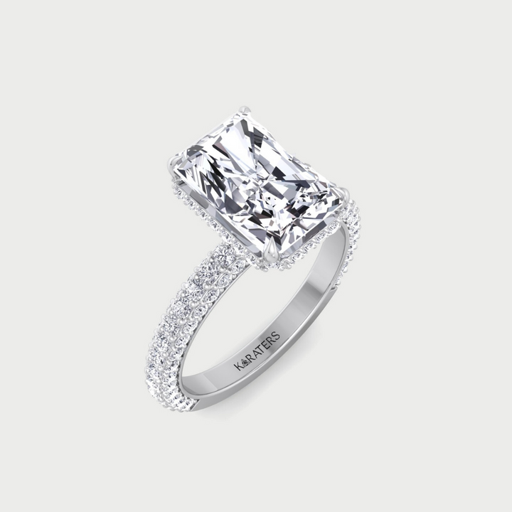 Thick Pave Radiant Cut Hidden Halo Lab Grown Diamond Engagement Ring