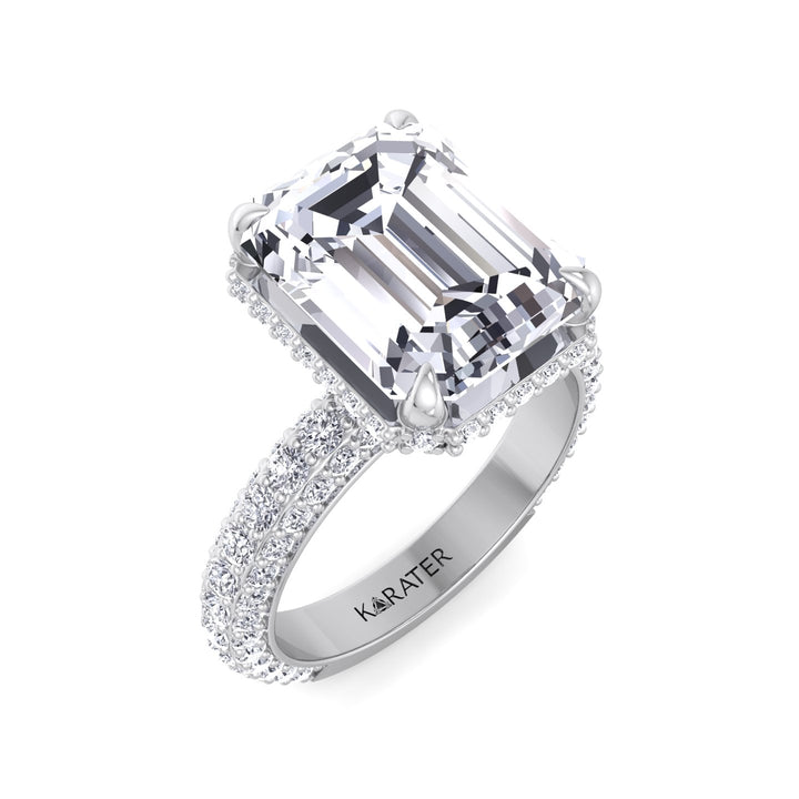 Thick Pave Emerald Hidden Halo Lab Diamond Ring White Gold