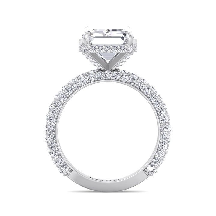 Thick Pave Emerald Hidden Halo Lab Diamond White Ring 