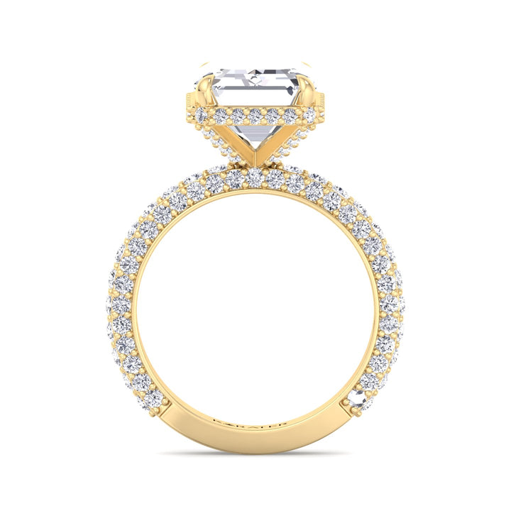 Thick Pave Emerald Hidden Halo Lab Diamond Yellow Ring 