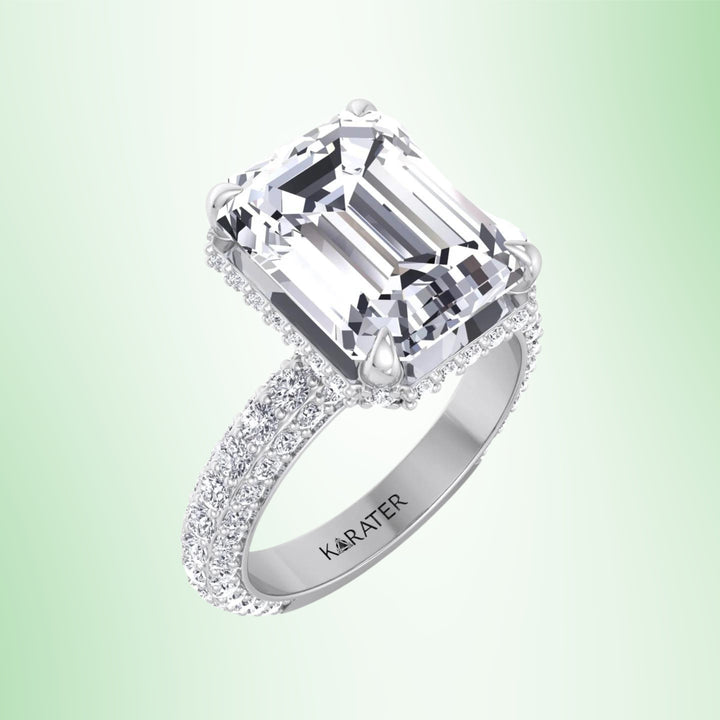 Thick Pave Emerald Hidden Halo Lab Diamond Engagement Ring