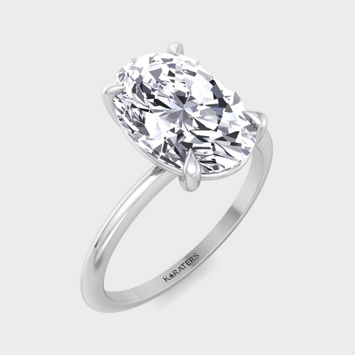 Thin Band Solitaire Oval Lab- Diamond Engagement Ring