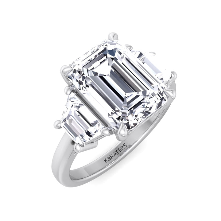 Three-Stone Emerald & Trapezoid Lab Diamond Ring White, Top Down