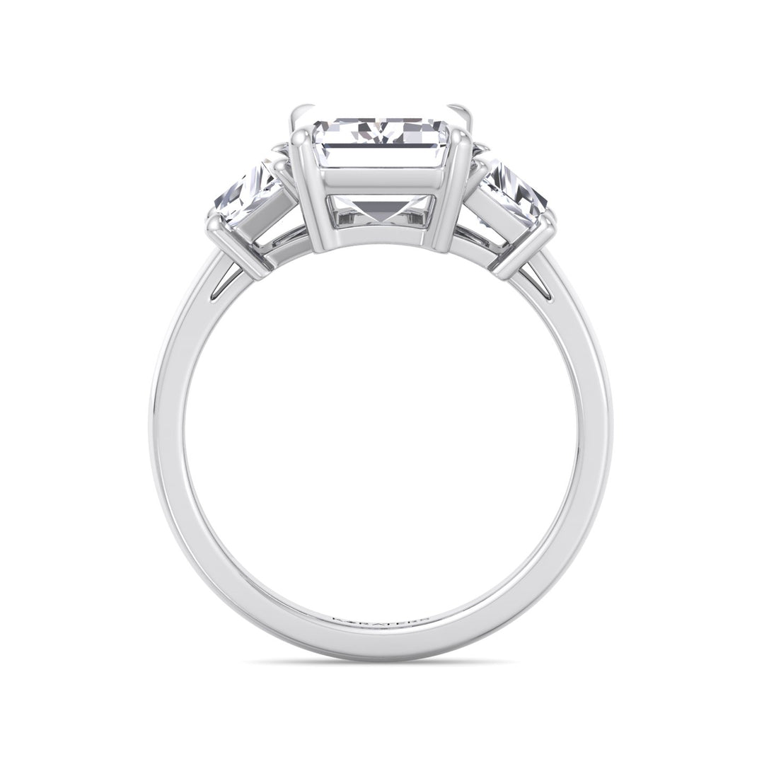 Three-Stone Emerald & Trapezoid Lab Diamond White Ring, Profile
