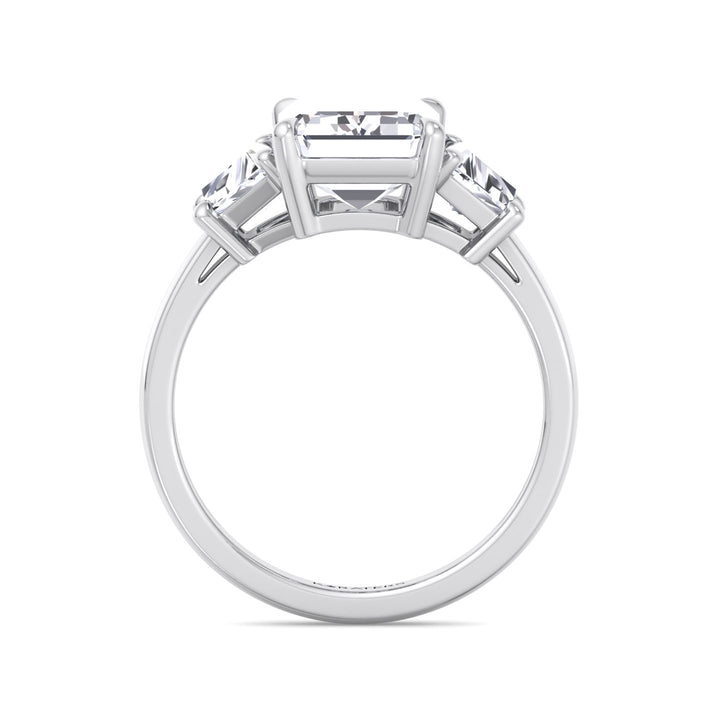 Three-Stone Emerald & Trapezoid Lab Diamond White Ring, Profile