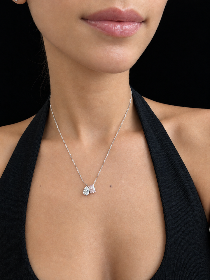 Toi Et Moi Fancy Pink Radiant Cut & Pear Shape Lab Grown Diamond Pendant