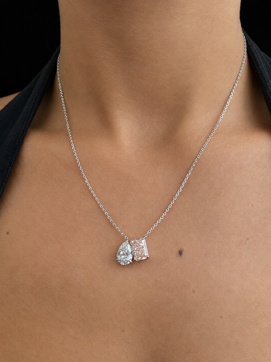 Toi Et Moi Fancy Pink Radiant Cut & Pear Shape Lab Grown Diamond Pendant