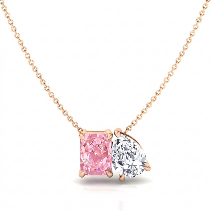 Toi Et Moi Fancy Pink Radiant Cut & Pear Shape Lab Grown Pendant RG 