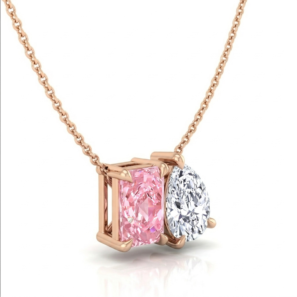Toi Et Moi Fancy Pink Radiant Cut & Pear Shape Lab Grown Pendant RG 2