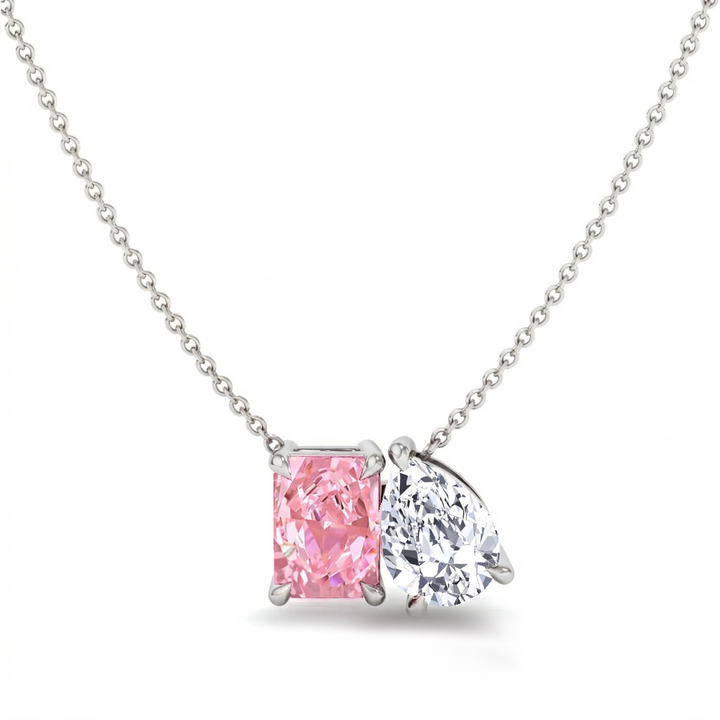 Toi Et Moi Fancy Pink Radiant Cut & Pear Shape Lab Grown Pendant WG