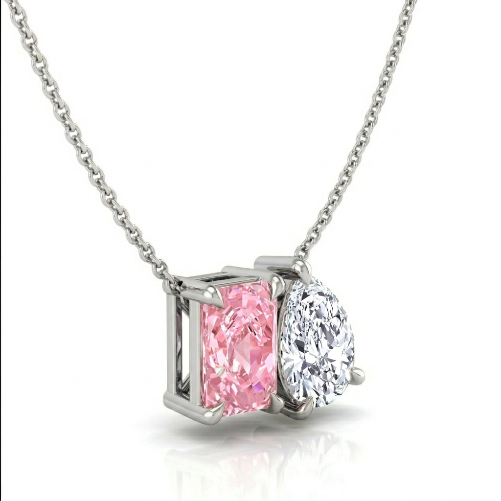 Toi Et Moi Fancy Pink Radiant Cut & Pear Shape Lab Grown Pendant WG 2