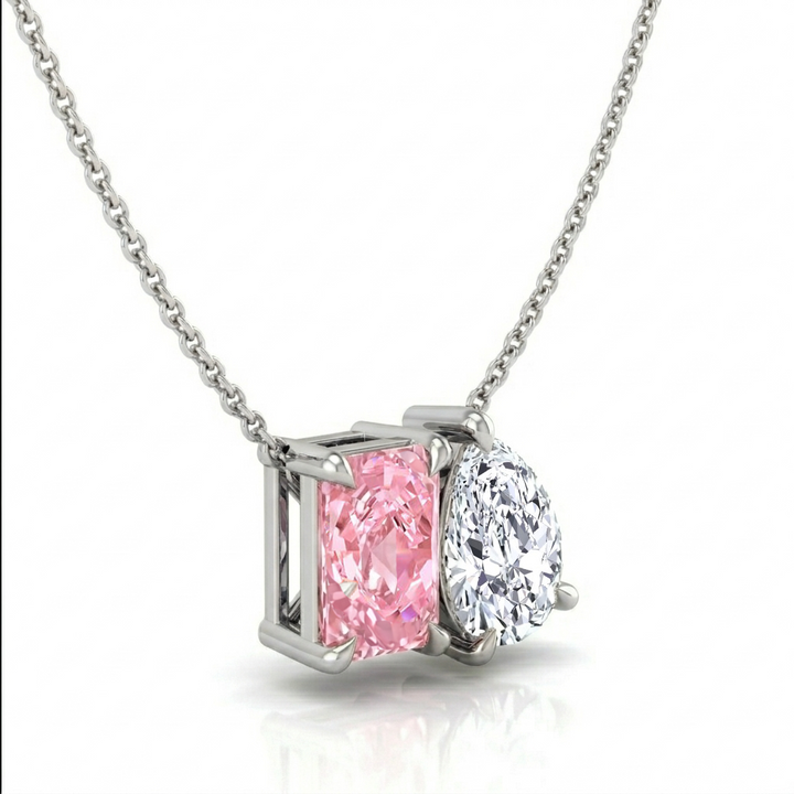 Toi Et Moi Fancy Pink Radiant Cut & Pear Shape Lab Grown Pendant WG 2