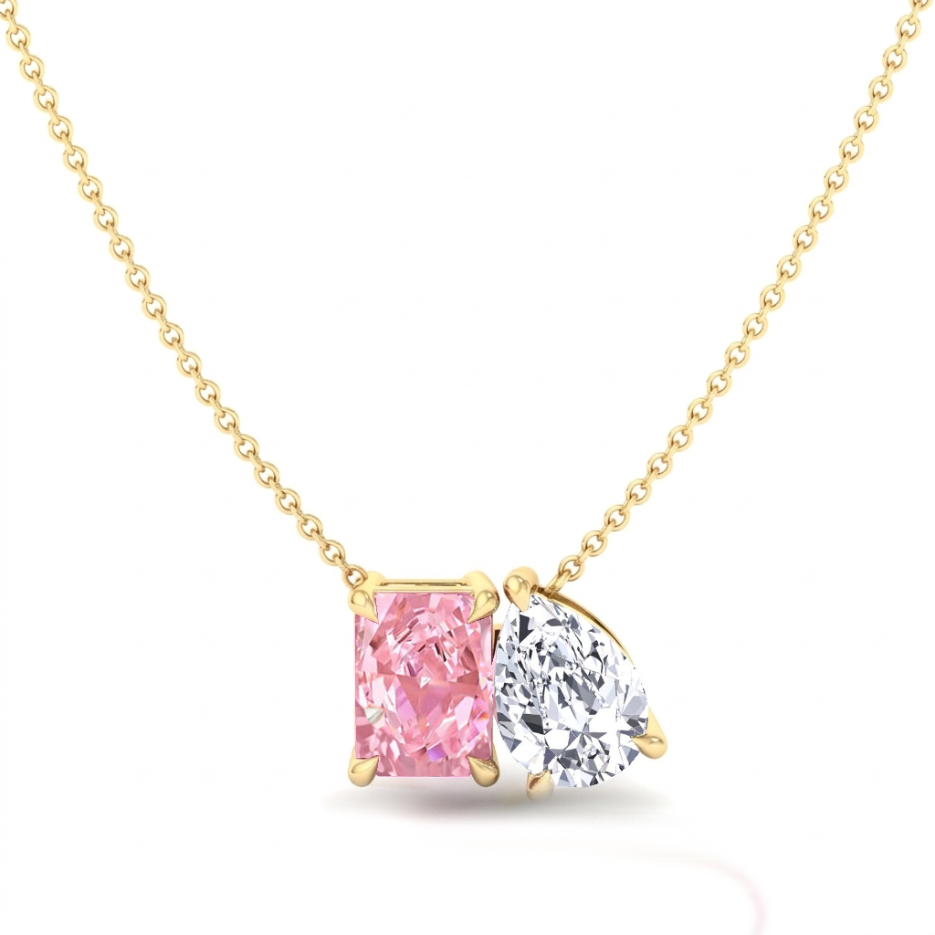 Toi Et Moi Fancy Pink Radiant Cut & Pear Shape Lab Grown Pendant YG