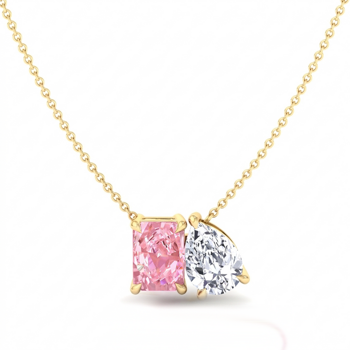 Toi Et Moi Fancy Pink Radiant Cut & Pear Shape Lab Grown Pendant YG