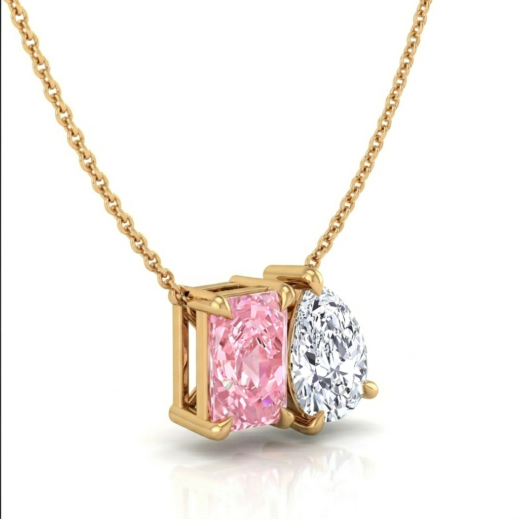 Toi Et Moi Fancy Pink Radiant Cut & Pear Shape Lab Grown Pendant YG 2
