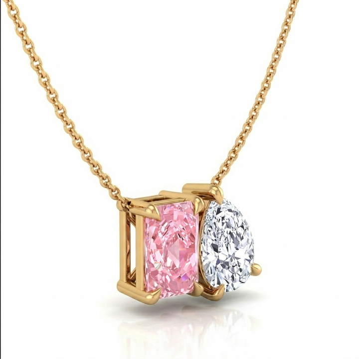 Toi Et Moi Fancy Pink Radiant Cut & Pear Shape Lab Grown Pendant YG 2