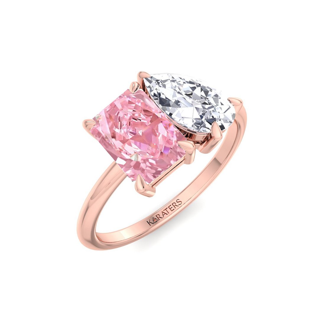 Toi Et Moi Fancy Pink Radiant Cut & Pear Shape Lab Grown Diamond R‌ing RG