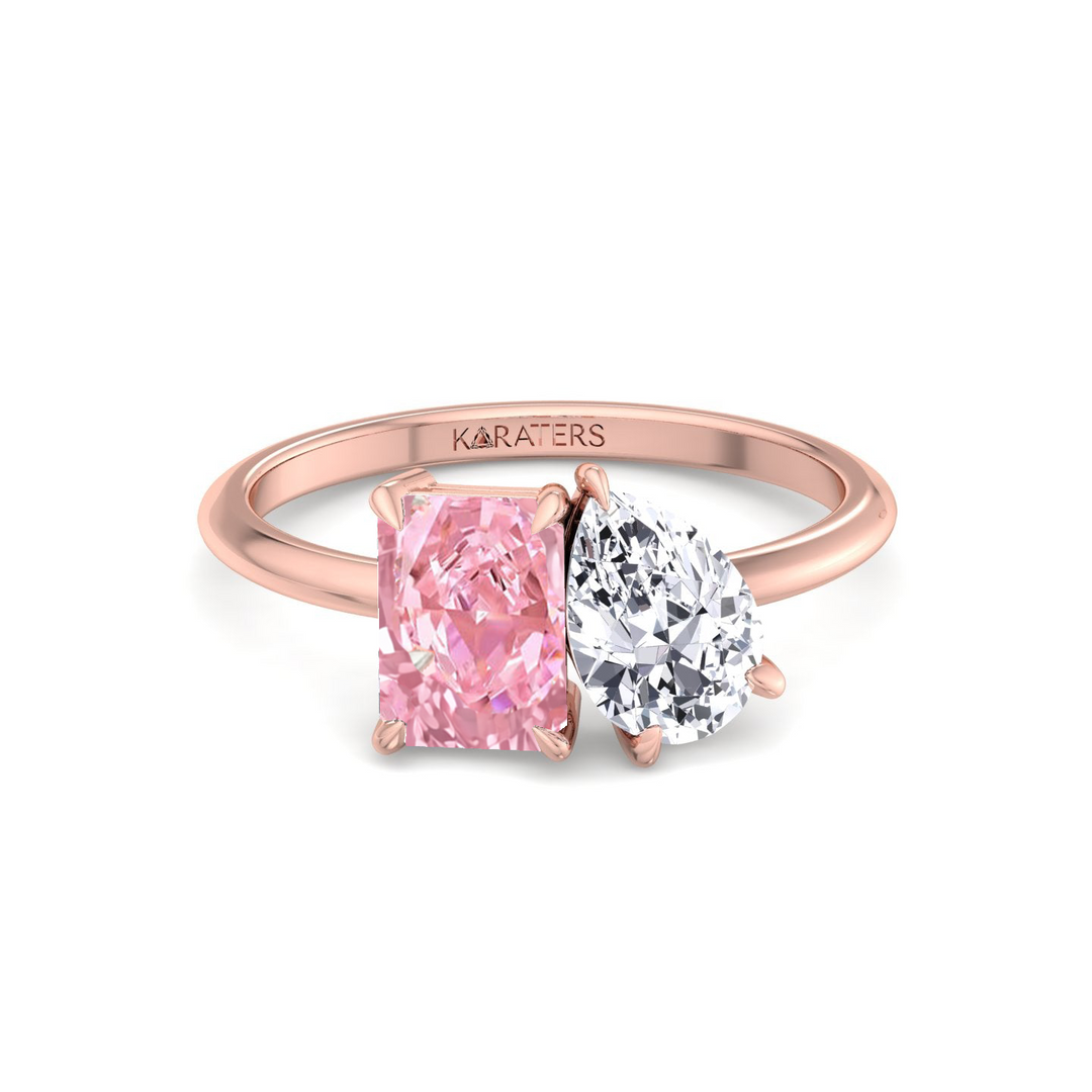 Toi Et Moi Fancy Pink Radiant Cut & Pear Shape Lab Grown Diamond R‌ing RG2