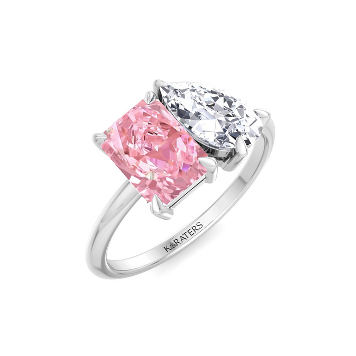 Toi Et Moi Fancy Pink Radiant Cut & Pear Shape Lab Grown Diamond R‌ing WG 2