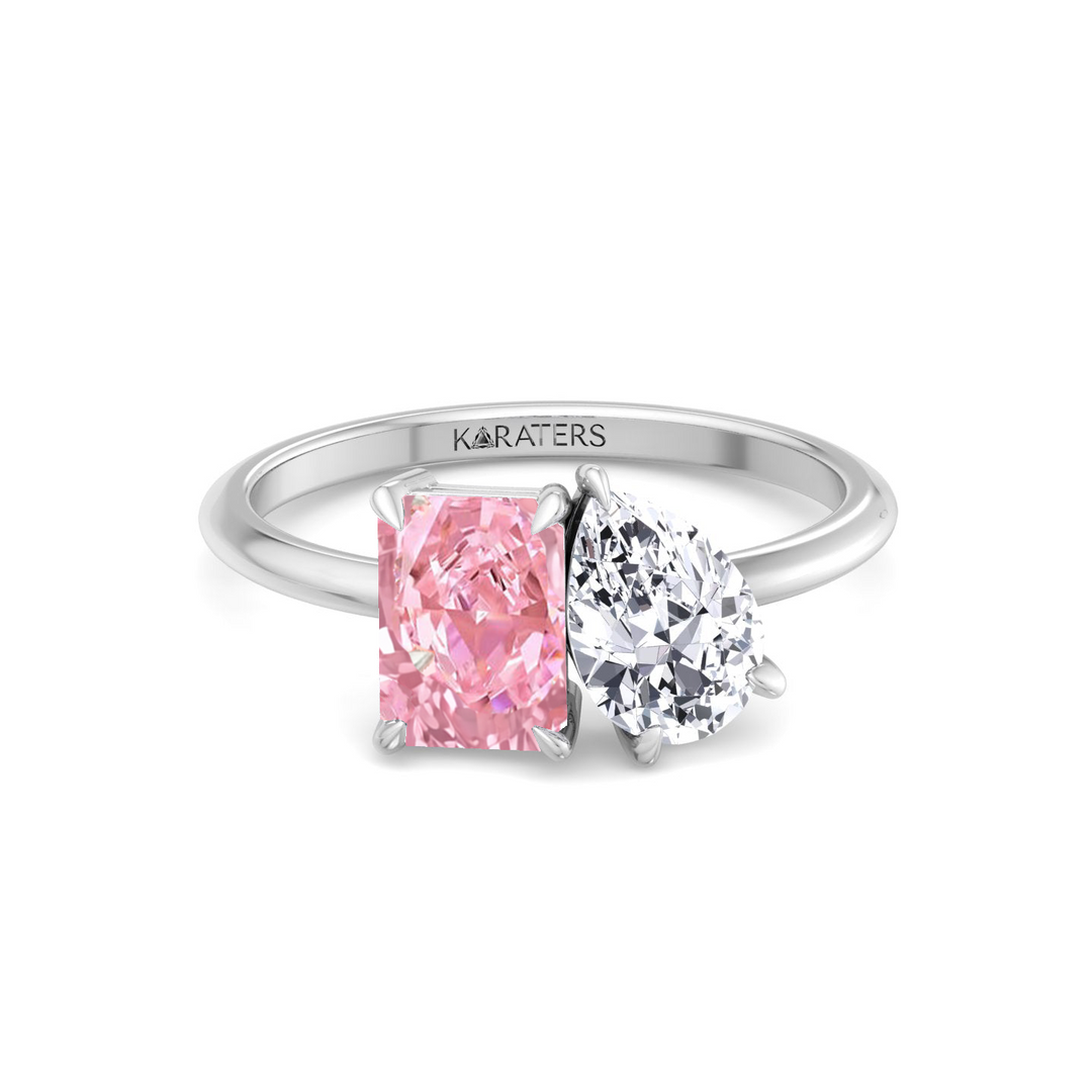 Toi Et Moi Fancy Pink Radiant Cut & Pear Shape Lab Grown Diamond R‌ing WG 3