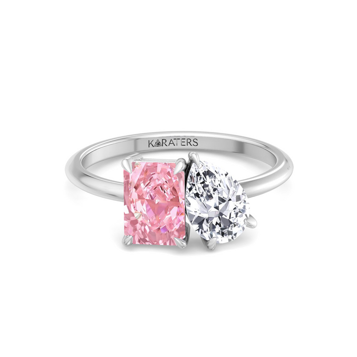 Toi Et Moi Fancy Pink Radiant Cut & Pear Shape Lab Grown Diamond R‌ing WG 3