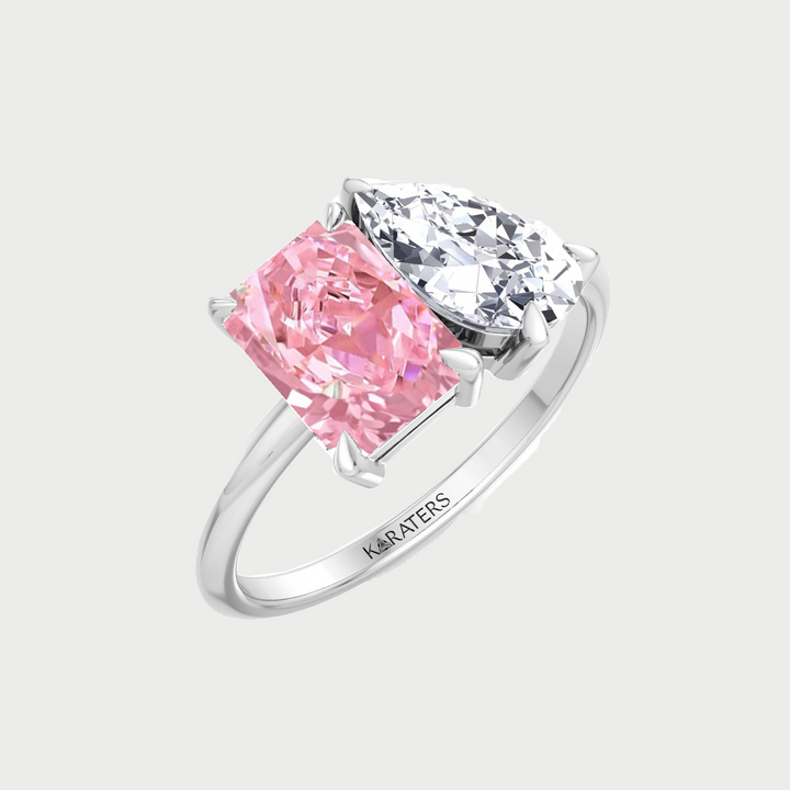 Toi Et Moi Fancy Pink Radiant Cut & Pear Shape Lab Grown Diamond R‌ing WG
