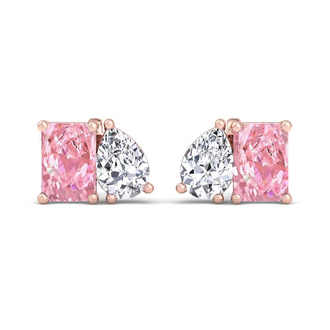 Toi Et Moi Fancy Pink Radiant Cut & Pear Shape Lab Grown Diamond Stud RG