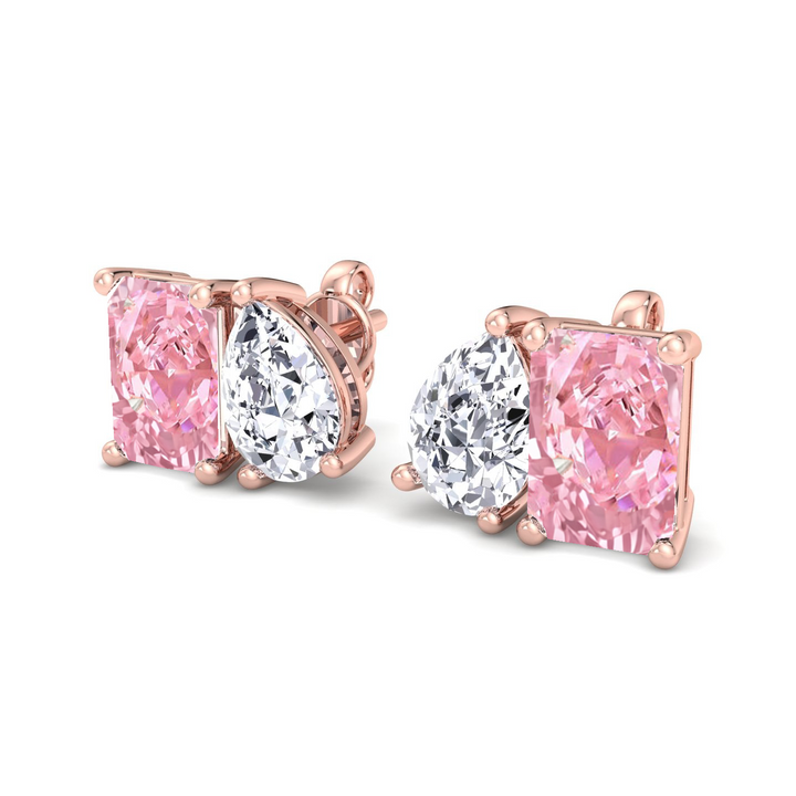 Toi Et Moi Fancy Pink Radiant Cut & Pear Shape Lab Grown Diamond Stud RG 2
