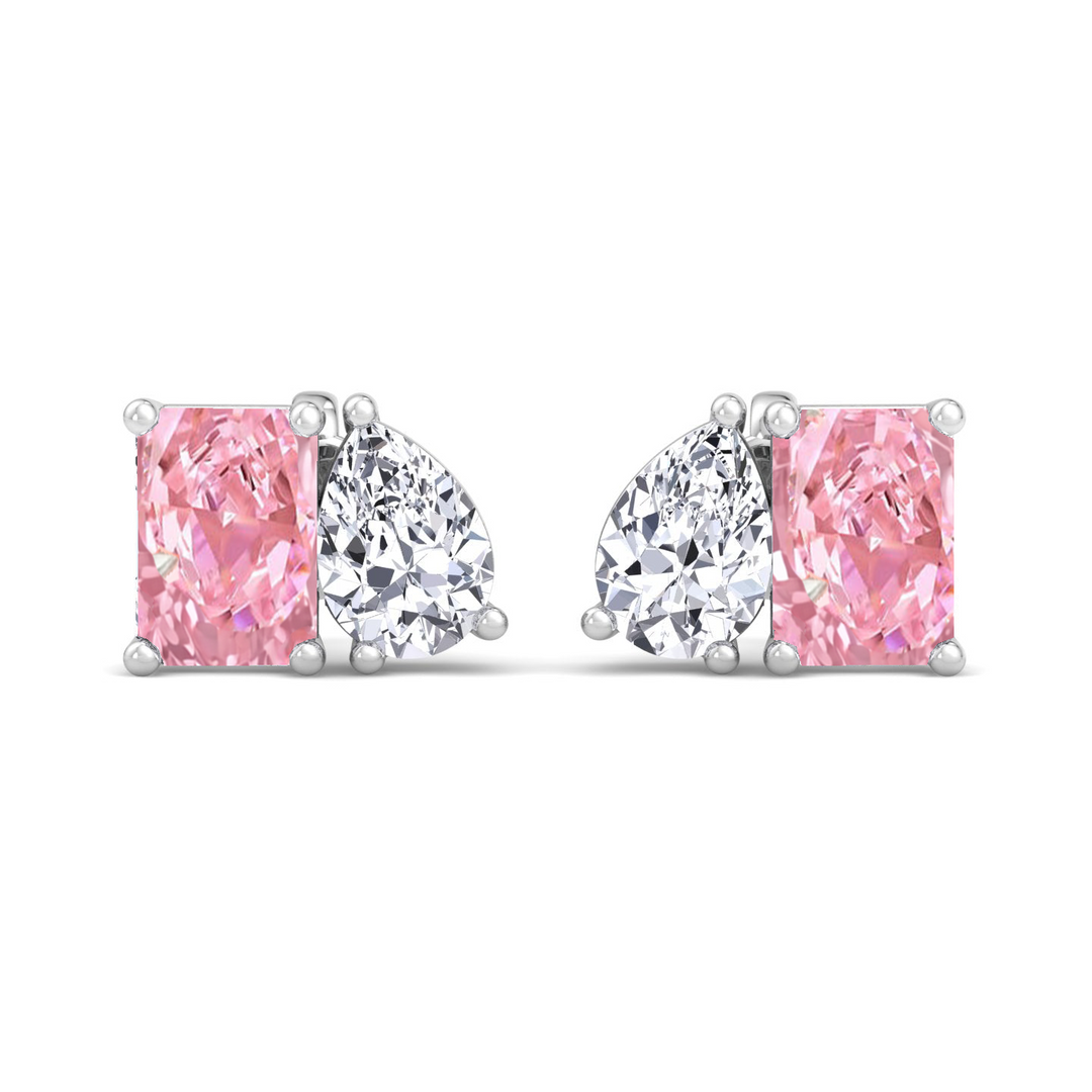 Toi Et Moi Fancy Pink Radiant Cut & Pear Shape Lab Grown Diamond Stud WG 2