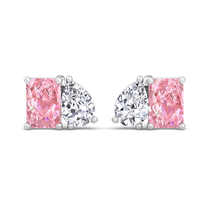 Toi Et Moi Fancy Pink Radiant Cut & Pear Shape Lab Grown Diamond Stud WG 2