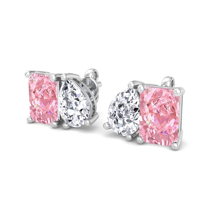 Toi Et Moi Fancy Pink Radiant Cut & Pear Shape Lab Grown Diamond Stud WG 3