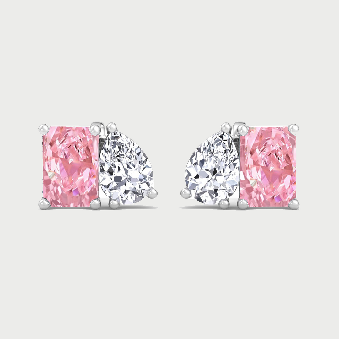 Toi Et Moi Fancy Pink Radiant Cut & Pear Shape Lab Grown Diamond Stud WG
