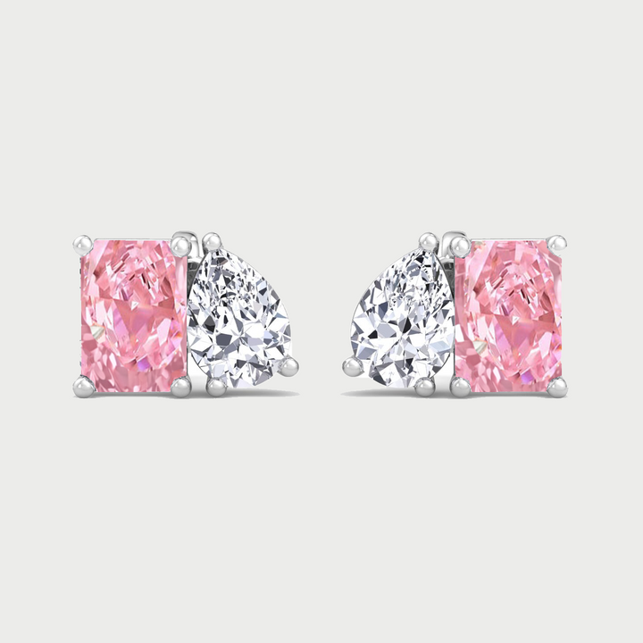 Toi Et Moi Fancy Pink Radiant Cut & Pear Shape Lab Grown Diamond Stud WG
