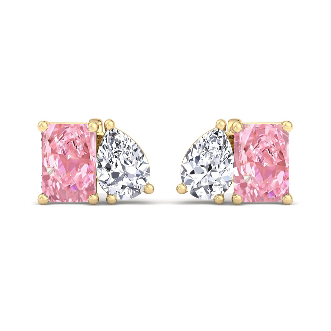Toi Et Moi Fancy Pink Radiant Cut & Pear Shape Lab Grown Diamond Stud YG