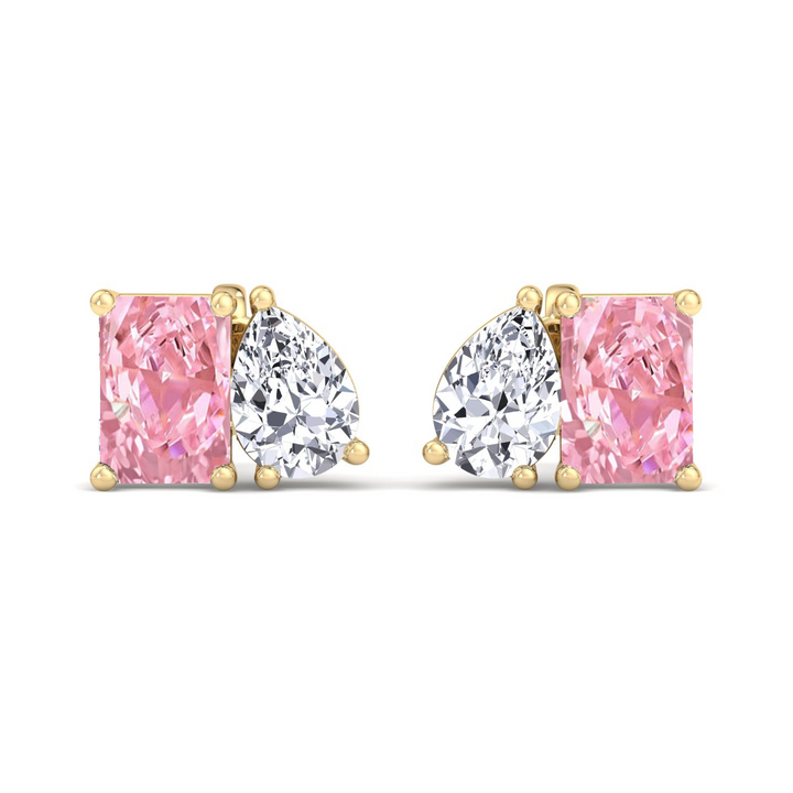 Toi Et Moi Fancy Pink Radiant Cut & Pear Shape Lab Grown Diamond Stud YG