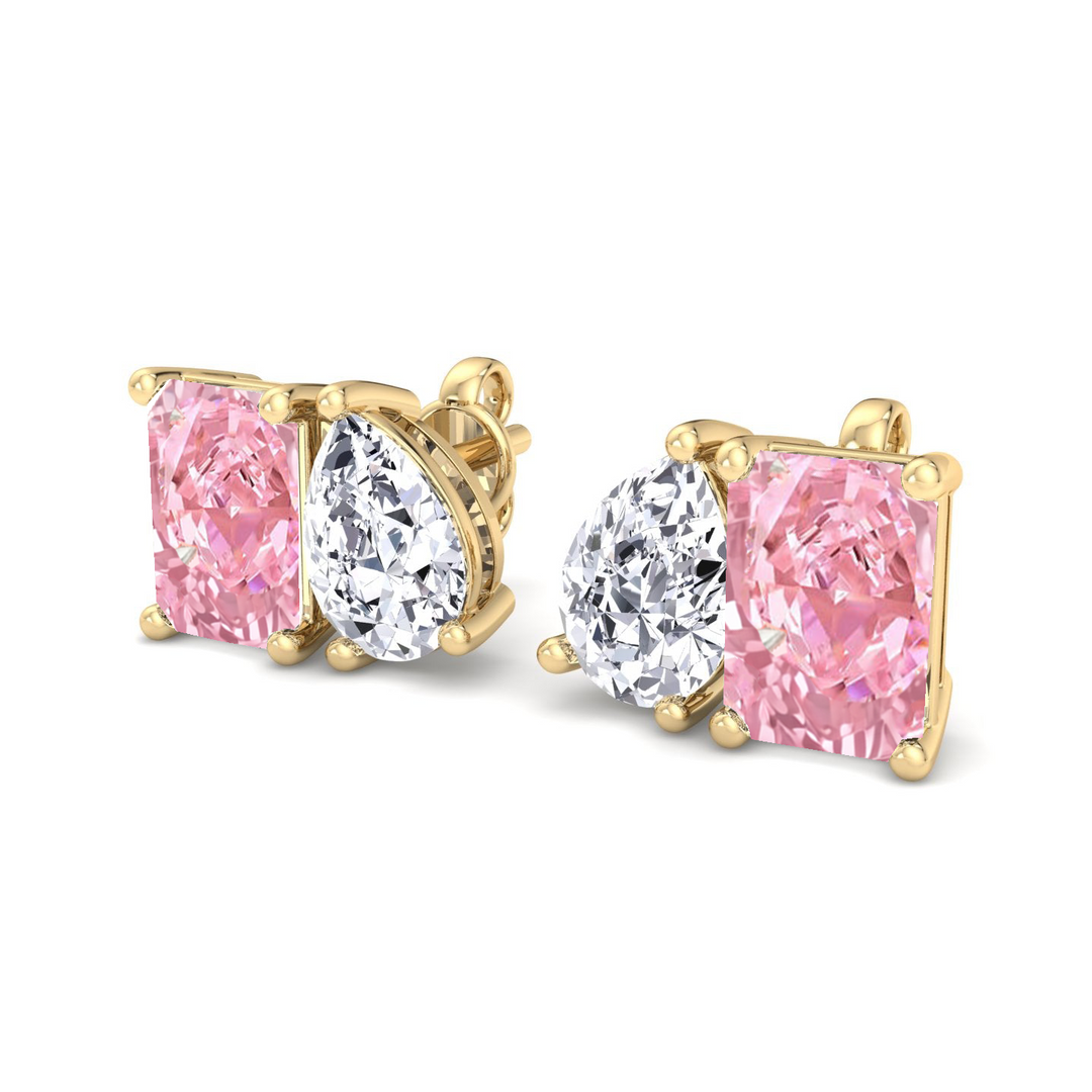 Toi Et Moi Fancy Pink Radiant Cut & Pear Shape Lab Grown Diamond Stud YG 2
