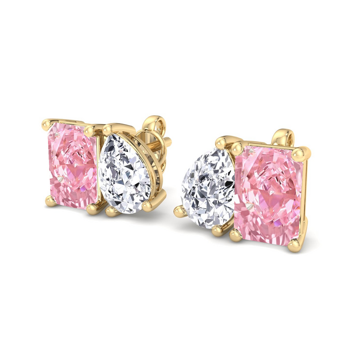 Toi Et Moi Fancy Pink Radiant Cut & Pear Shape Lab Grown Diamond Stud YG 2